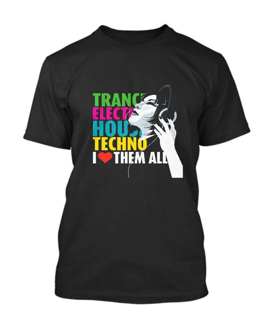 Новая Черная футболка с надписью I Heart &amp Love Trance Electro House Dj Techno Men'S S 3Xl уличная