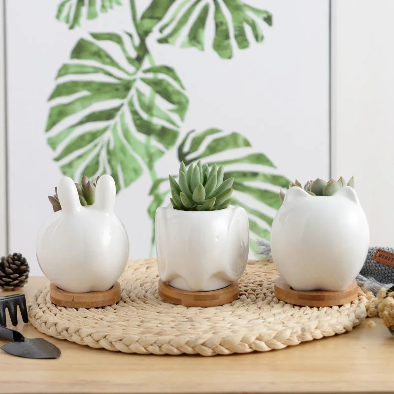 

2pcs Wholesale Cute Animal Cow Shaped Cartoon Ceramic Succulent Cactus Flower Pot