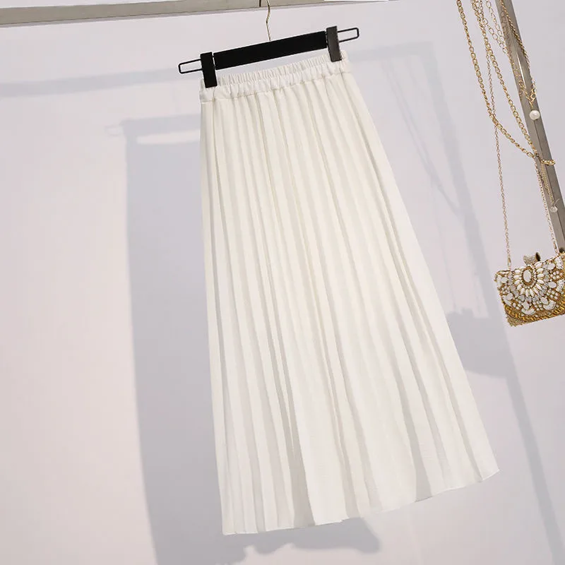 Юбка женская плиссированная средней длины элегантная белая длинная юбка с