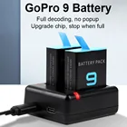 Зарядное устройство с двумя аккумуляторами, портативные элементы камеры с USB C + Micro USB вход для GoPro Hero 9 Hero9, черный