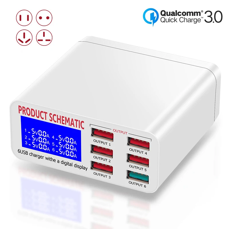 Быстрая зарядка QC 3 0 6 портов s 8A USB настольное зарядное устройство концентратор с