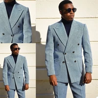 newest herringbone men suits lapel light blue vintage tailored fit suits for best men double breasted coatpant