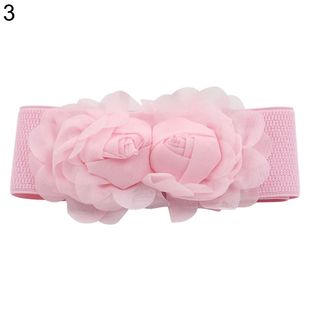 

Women's Fashion Double Rose Flowers Elastic Stretch Waist Belt Wide Stretch Waistband