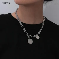 punk thick stainless steel with coin pendants necklaces for women hip hop chunky chain choker necklace 2022 fashion neck jewelry