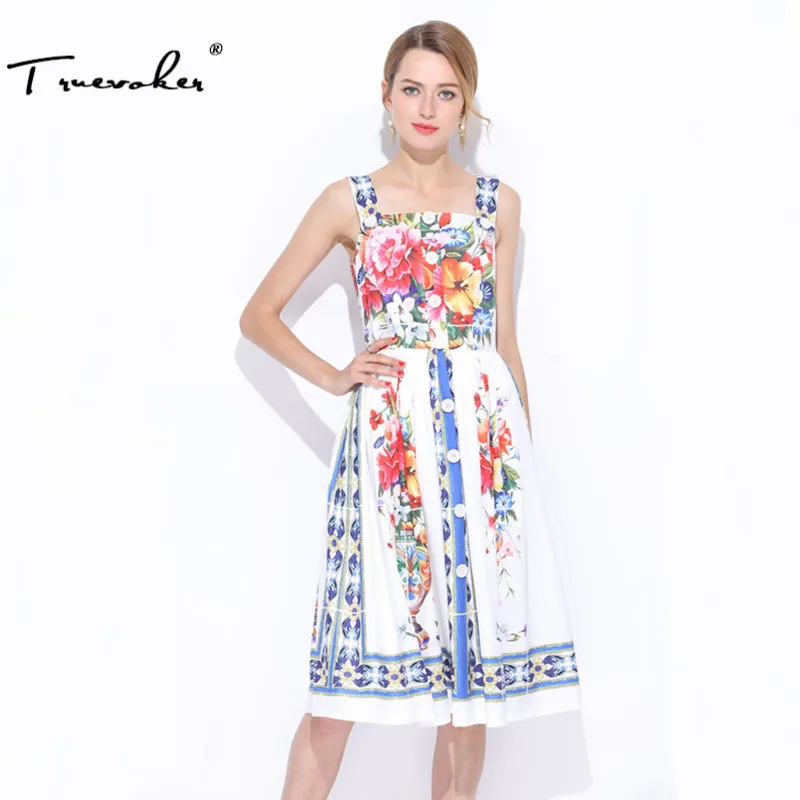 Truevoker летние дизайнерские платье Женская Красочный Цветочная с принтом на