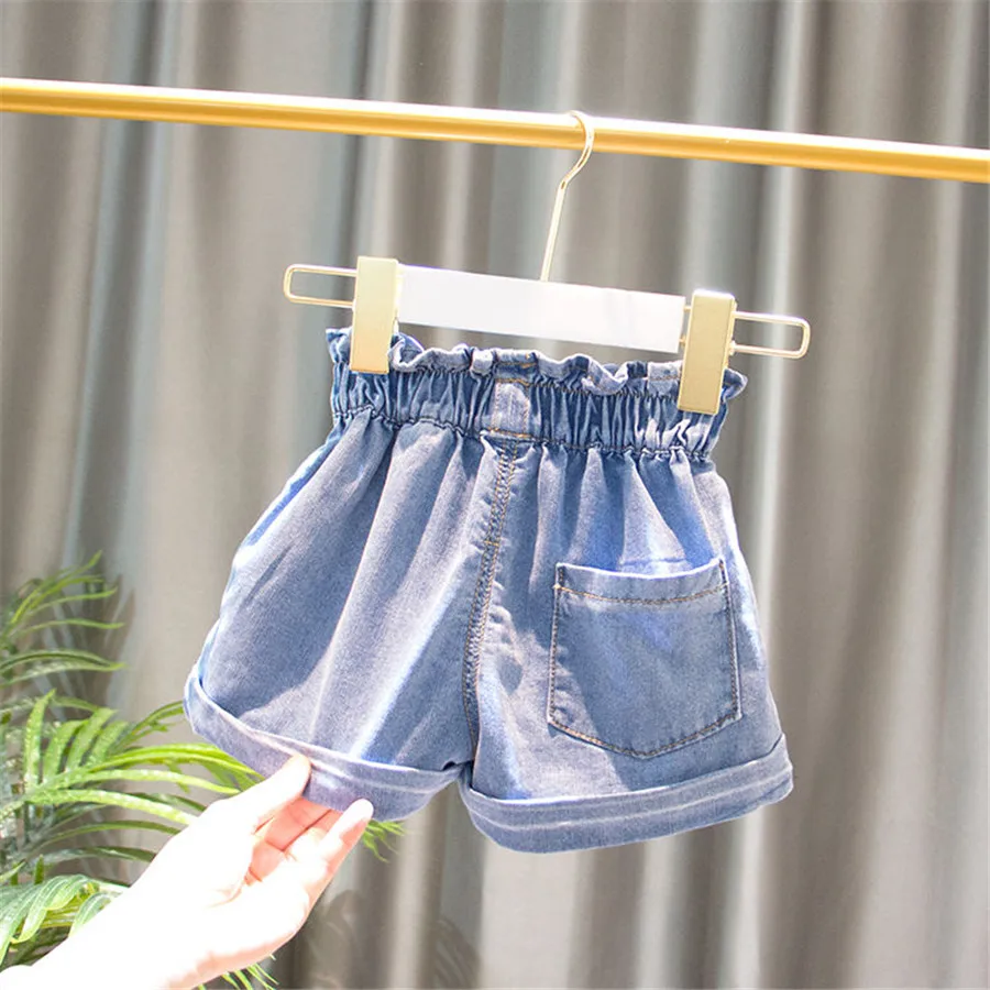 Летние модные мягкие джинсовые шорты с бантом для маленьких девочек штаны