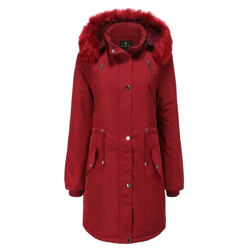 

2020 New Winter Clothes Women Long Section Fur Collar Removable Hat Winter Coat Women Plus Velvet Warm Solid Color Women Coats