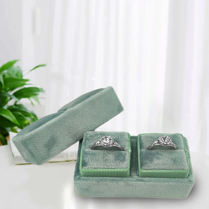 

Velvet Double Ring Box Quadrilateral Wedding Ceremony Ring Box with Detachable L