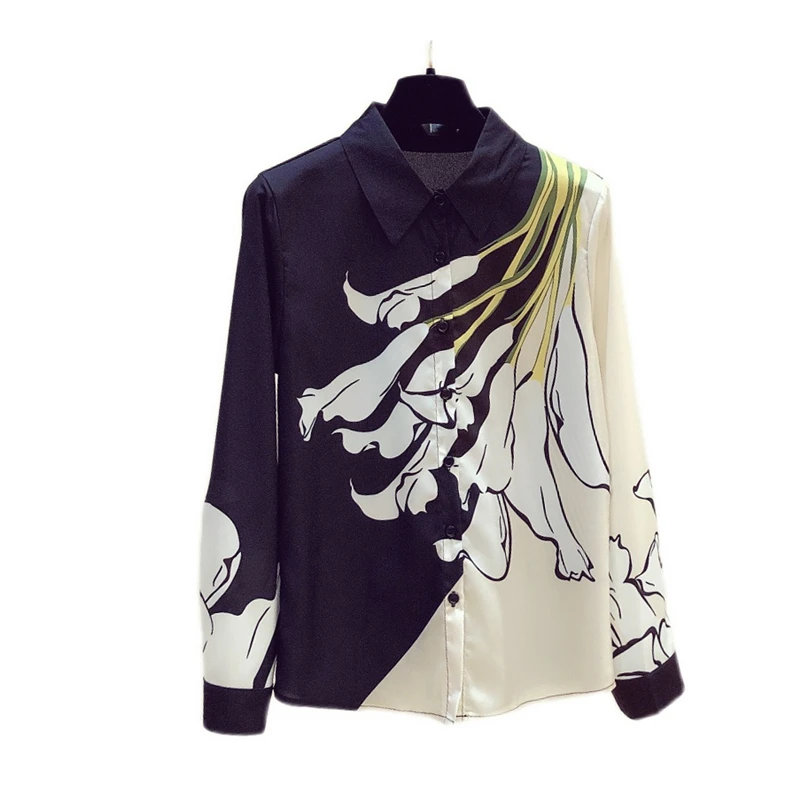 

Printing Shirt Women's Long Sleeve New 2021 Spring Autumn Retro Loose-Fitting Top Fashion Elegant Lady Blusas Nancylim