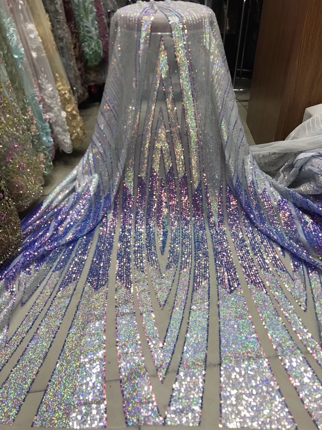 Африканский материал бисерная кружевная ткань для свадьбы фиолетовые