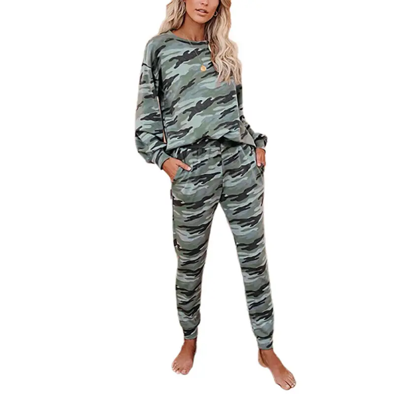 

2PCS Women Tie Dye Long Sleeve Tracksuit Tops Pants Loungewear Pajamas Set Pjs
