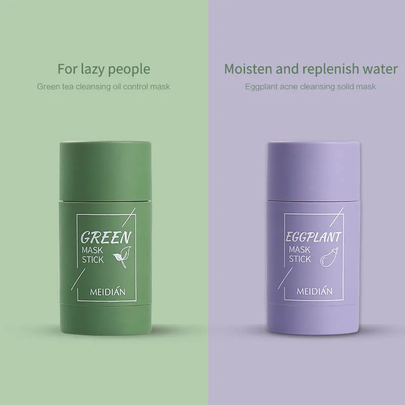 

Green Tea Cleansing Solid Mask Purifying Clay Stick Mask Face Care Oil Control Anti-Acne Eggplant Skin Care Beauty Whitening 40g