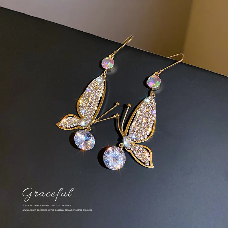 

Korea East Gate Temperament Design Sense Net Red Fashion New Crystal Diamond Inlaid Butterfly Earrings Female