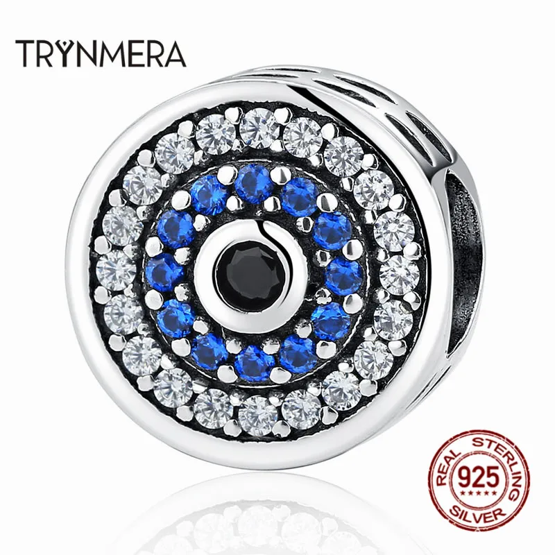 Trynmera настоящие стерлингового серебра 925 синие кристаллы Глаза Круглые Подвески подходят для женщин браслеты и браслеты ювелирные изделия TA040