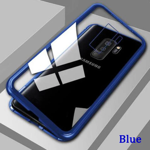 Transparent Blue Магнитная Адсорбция металлический чехол для samsung Galaxy A50 A20 A30 A40 A70 A60 A10 M10 M20 M30 J4 J6 A7 A8 A9 телефон Coque samsung - Цвет: Transparent Blue