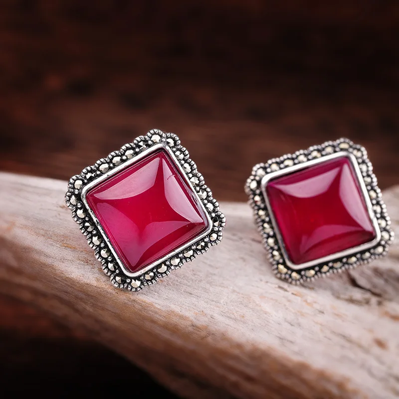 Женские квадратные серьги-гвоздики из тайского серебра 925 пробы