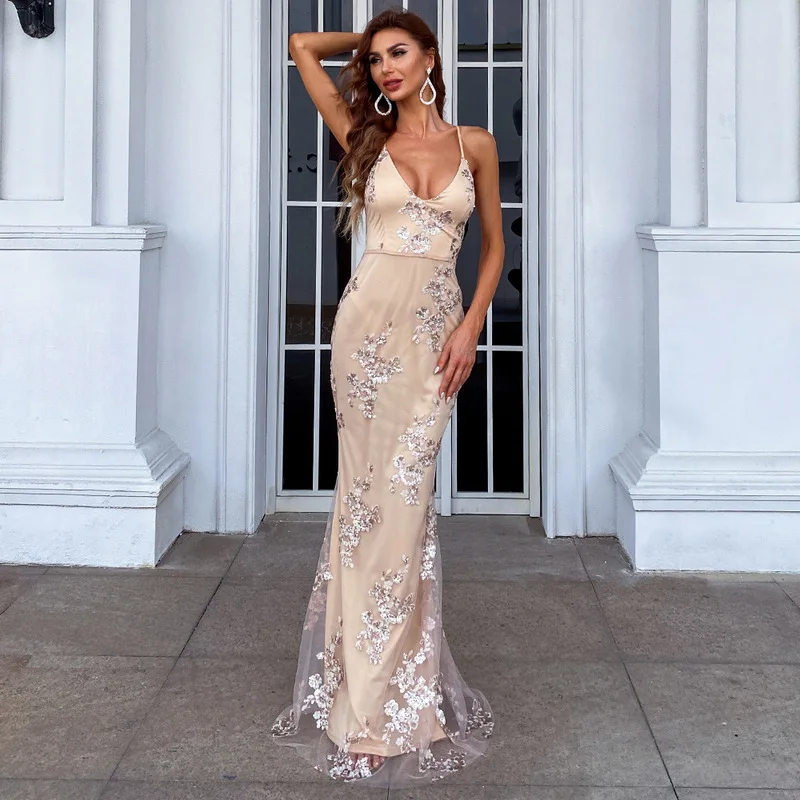 

Вечерние платья размера плюс, роскошные длинные расшитые блестками женские бальные платья русалки с длинным рукавом и v-образным вырезом че...