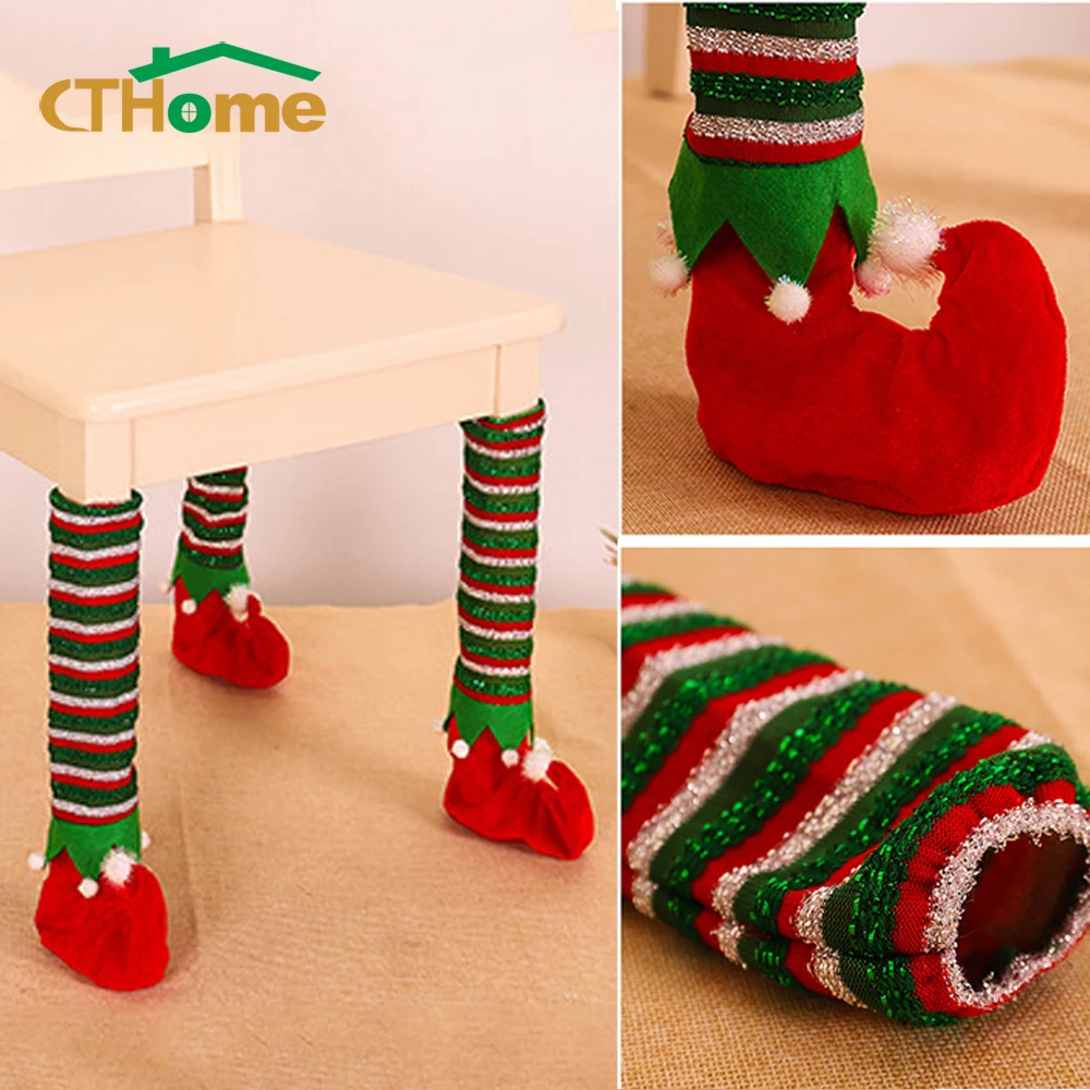 

1PCS Christmas Knitted Chair Foot Cover Christmas Decoration Restaurant Bar Stool Leg Cover Socks Floor Protection Table Foot