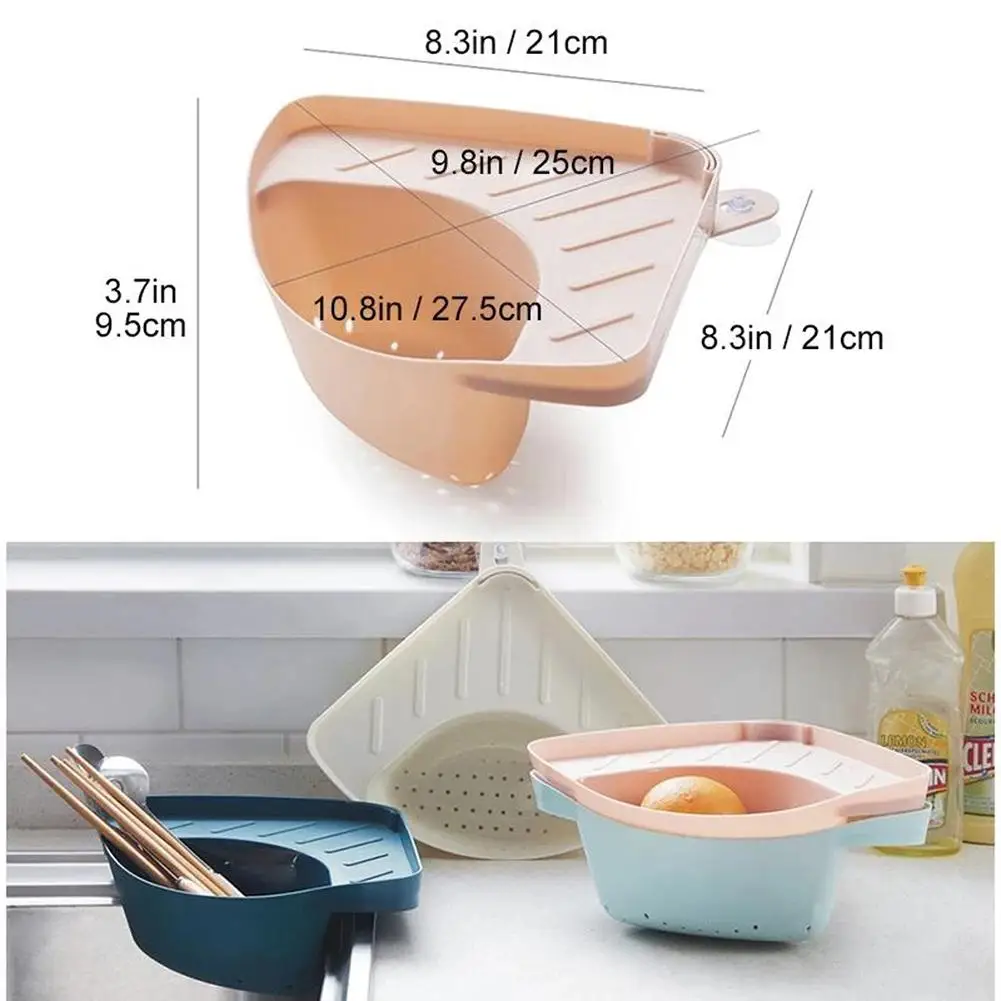 

Triangular Sink Strainer Drain Vegetable Fruite Drainer Basket Suction Cup Sponge Holder Storage Rack Sink Filter Shelf Kitchen
