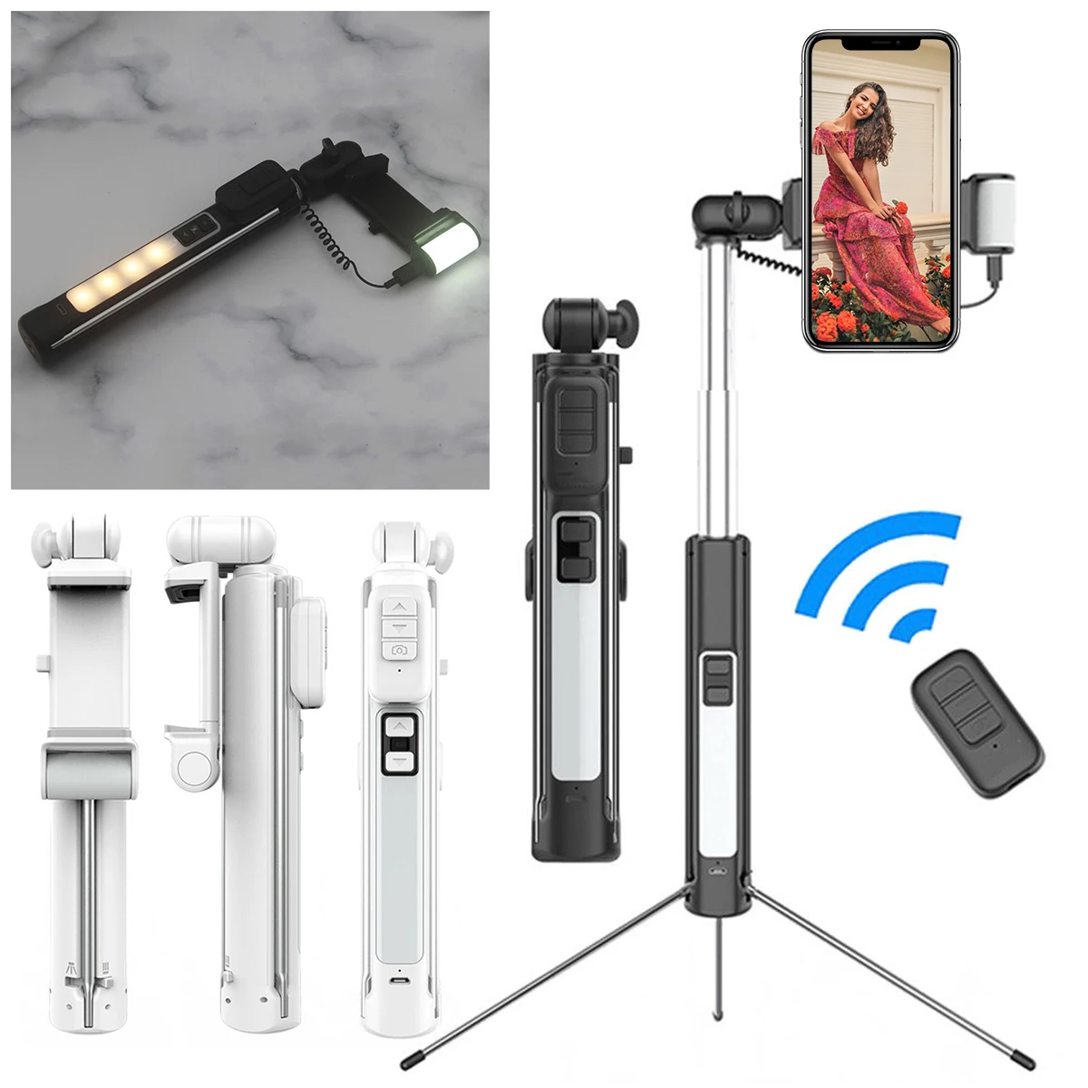 Беспроводной BT селфи Палка с пультом дистанционного управления Выдвижной клип