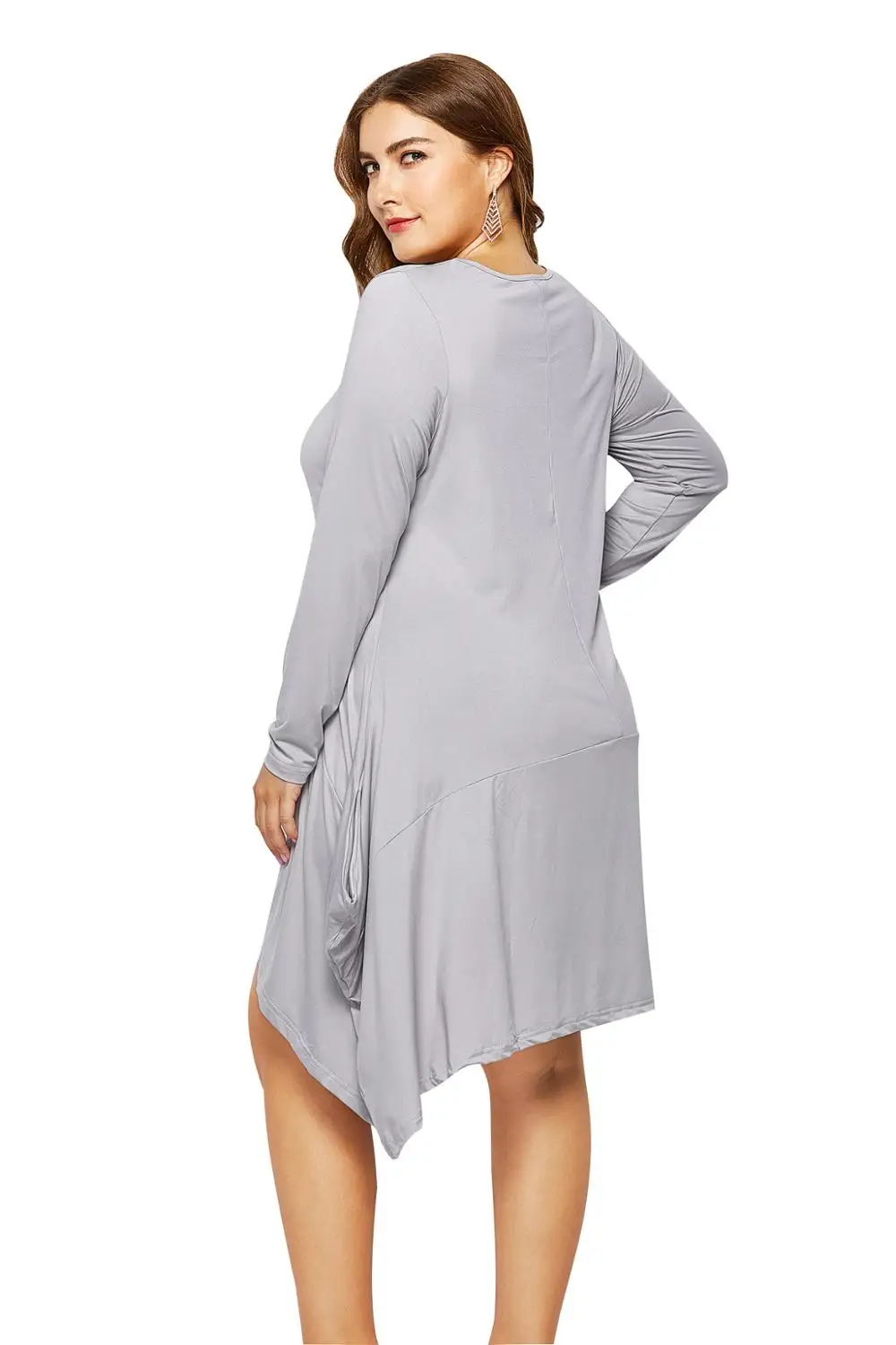 

High Quality Autumn Casual Women Dress O-neck Long Sleeve Loose Irregular Dress Pocket Plus Size Women Clothes Stretch Vestidos