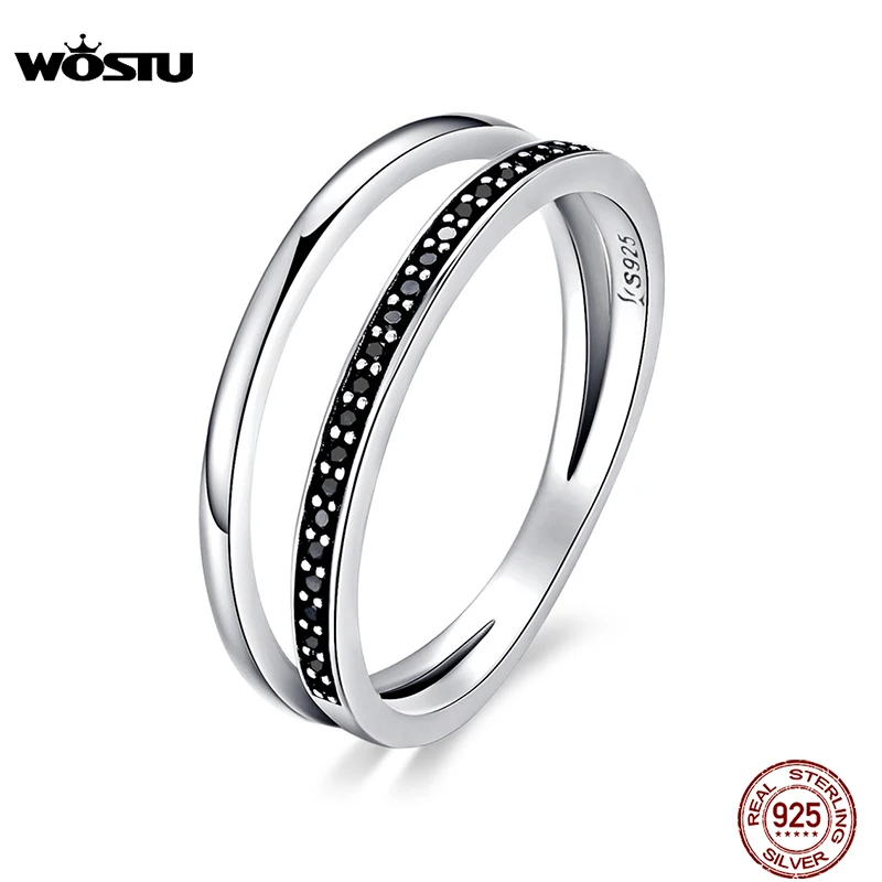

WOSTU New Fashion 100% 925 Sterling Silver Black & White Movement Stackable Rings For Women Luxury S925 Jewelry CQR082