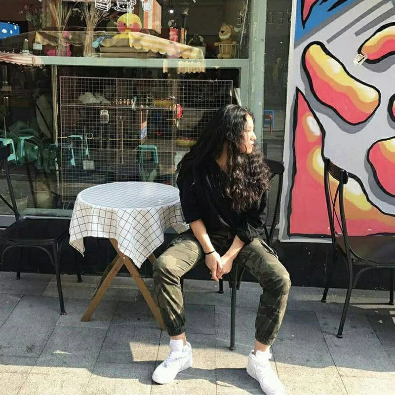 

4XL Black Camouflage Pants Women Slim Pants Funny Ladies Military Trousers Print Elastic Waist Fashion Casual Cargo Pant Female