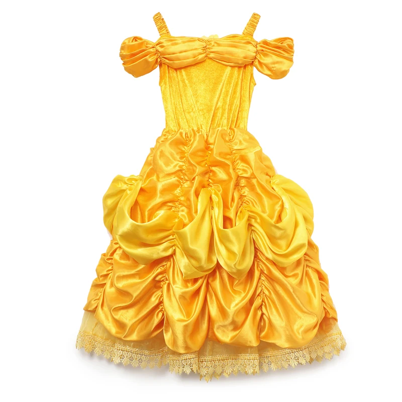 Belle Cosplay Dress Beauty and the Beast Kids Party Clothing Magic Stick Crown Gloves Children Princess Costume for Birthday JYF