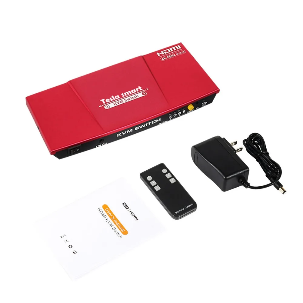 Tesla Smart высококачественный HDMI 4K@60Hz HDMI KVM переключатель 2 порта USB KVM HDMI переключатель поддержка 3840*2160/4K*2K дополнительный USB 2.0 порт красный