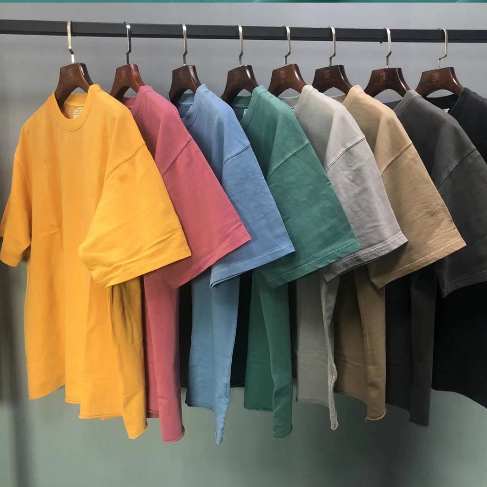 

Garment-Washed Terry Short Sleeve Tee Summer Heavy Cotton Raglan T-Shirt Streetwear Eight Colors
