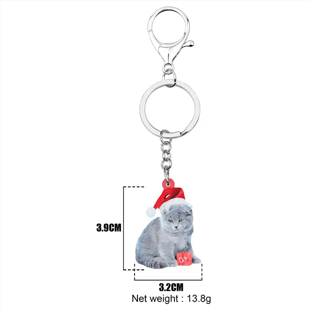 Брелок для ключей Bonsny из акрила в виде шотландского котенка рождественском стиле