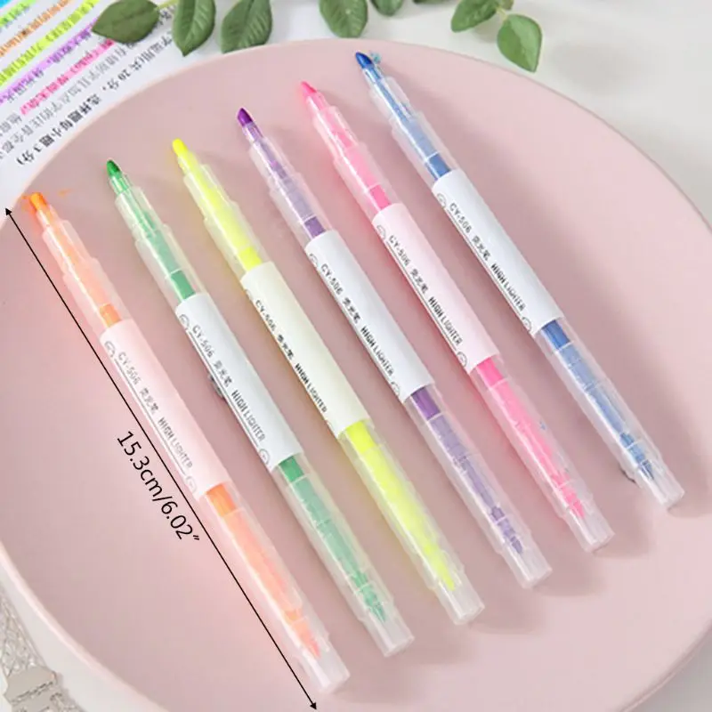 

6 Colors Double Headed Highlighter Pen Fluorescent Marker Art Drawing Stationery K3KE