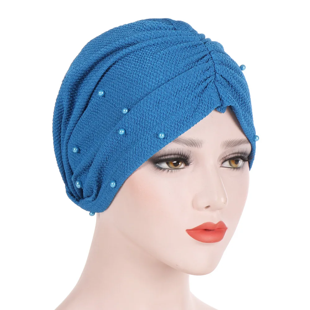 

Fashion Elegant Ladies Beaded Muslim Inner Hijabs Solid Cotton Turban For Woman Islamic Headdress Bonnet Arab Wrap Hijab Caps
