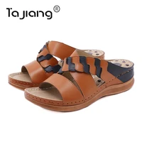 ta jiang new thick soled slope heel slippers european and american fashion hollow summer female gladiator beach slippers t2730 1
