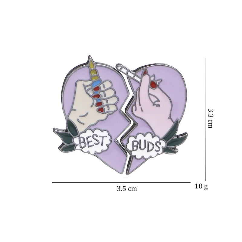 

New Fashion BEST BUDS Enamel Pin Cigarette Lighter Lapel Backpack Badge Aesthetic Love Heart Brooch for Women