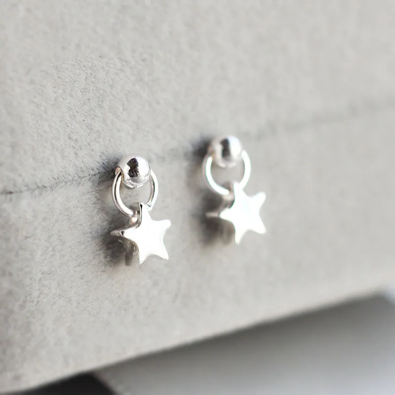 

High Quality 100% Pure 925 Sterling Silver Earrings Simple Fashion Small Fresh Lovely Stars Korean Fine Jewelry Female Girl Gift