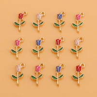 10pcs dripping oil romantic enamel rose flower charms for necklaces pendant earrings diy colorful mini jewelry finding making