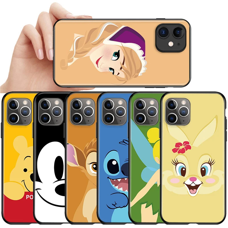 

Disney cute cartoon animals Black Phone Case For Apple iPhone 13 12 11 SE 2020 XS XR X 7 8 6 mini Plus Pro MAX Silicone Cover