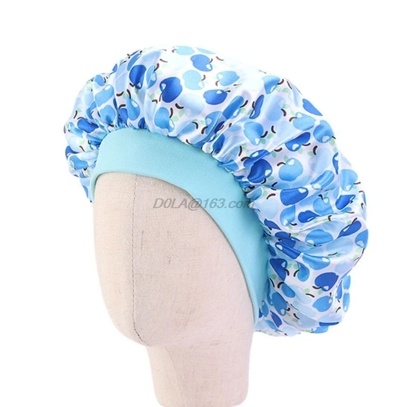 Cute Pattern Bonnet Night Sleep Cap for Children Kids Satin Wide-brimmed Elastic Turban Chemo Hat Girl boy Hair Care Accessories | Детская