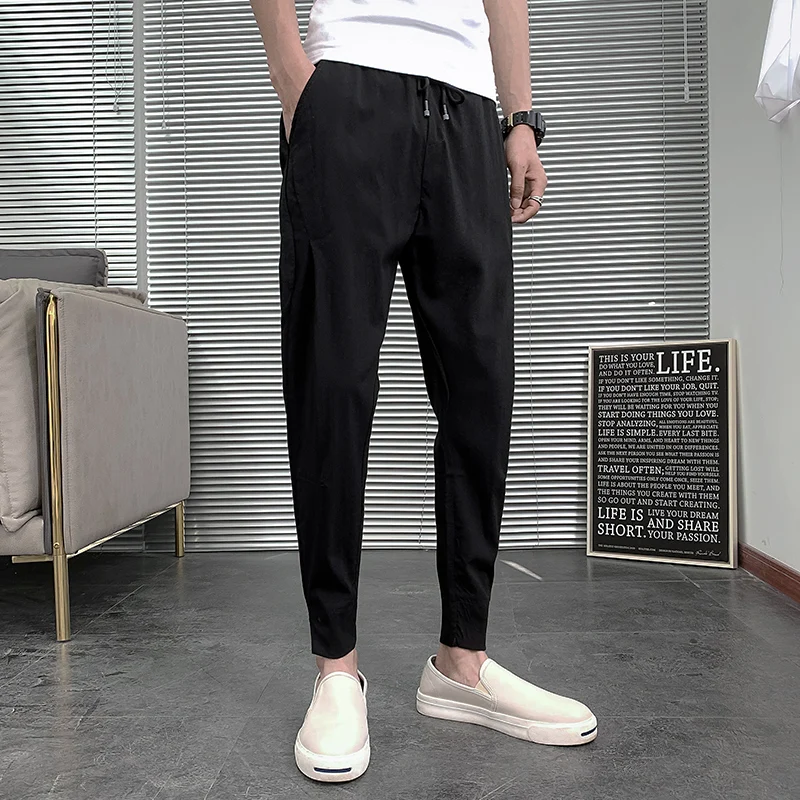 Мужские тонкие брюки до щиколотки черные Повседневные Удобные джоггеры размеры