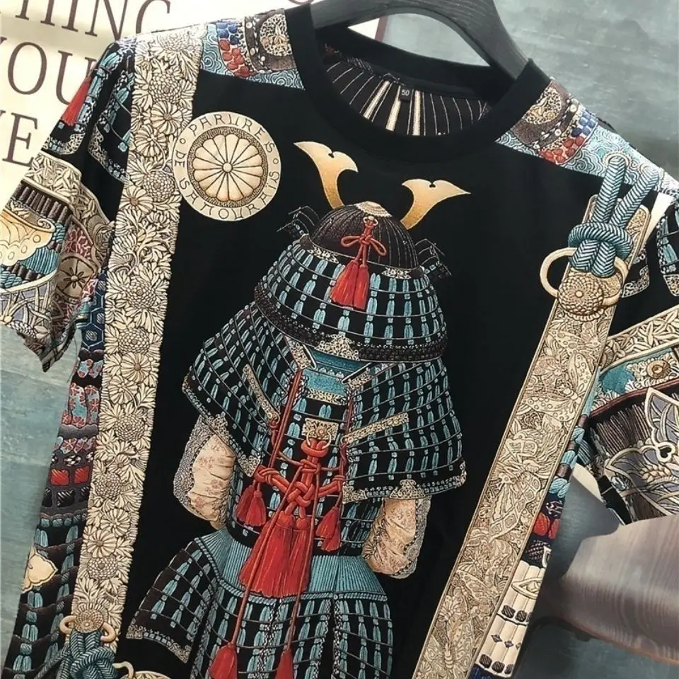 

New European And American Summer Short Sleeve T-Shirt Men's Court Figure Print Leisure Fashion Round Neck Slim Half Hip Hop Tank