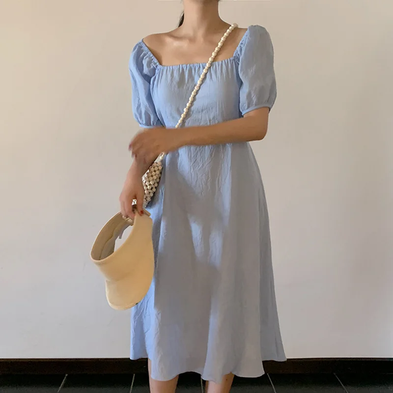 Платье с рукавом фонариком и воротником стойкой в Корейском стиле|Женские