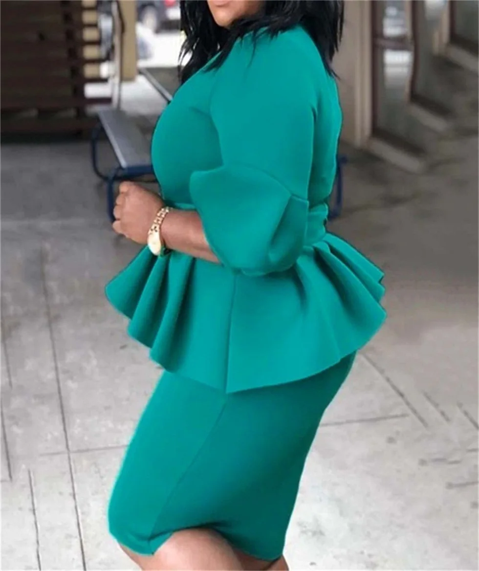 

2019 autumn new arrival women solid plus size knee-length dress XL-5XL