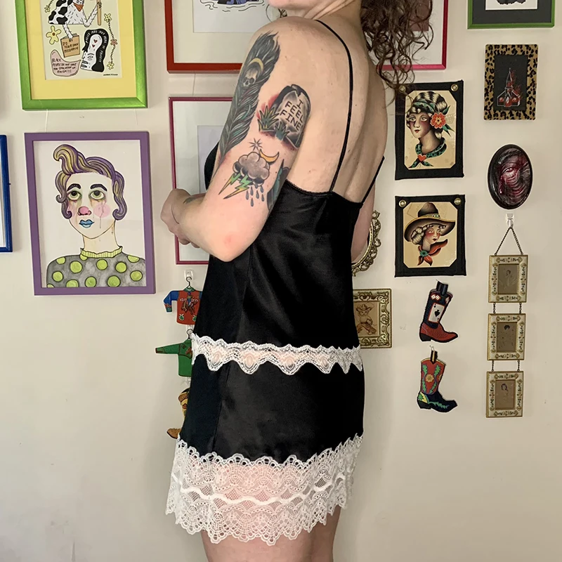 

Rockmore Lace Patchwork Mini Dress Women Sexy Spaghetti Strap V-neck Dresses Y2K Sleeveless Short Dress Backless Clubwear 2021