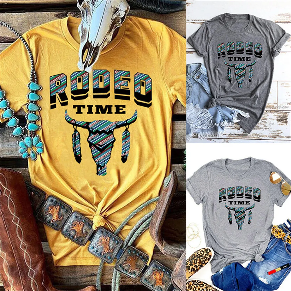 Футболка RODEO TIME Bull Head с принтом в стиле Харадзюку женские винтажные футболки