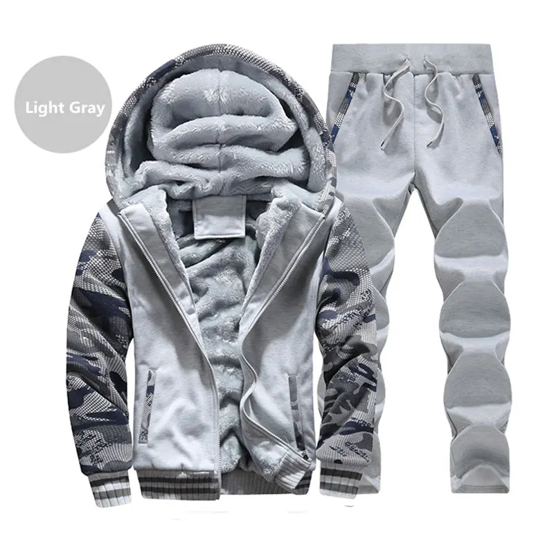 2 Lightgrey Модный спортивный костюм для мужчин-подростков; теплый осенне-зимний комплект из 2 предметов; толстовки с капюшоном; толстовки для бега; куртка; Мужская спортивная одежда; комплекты; Прямая поставка - Цвет: 2 Lightgrey