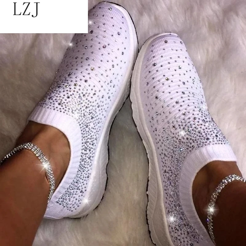 

Women Crystal Sneakers Spring Autumn Casual Zipper Flat Shoes Women Non-slip Breathable Outdoor Vulcanized Shoes Woman