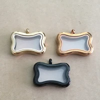 stainless steel dog bone shape magnetic plain floating locket pendant living glass locket for necklace