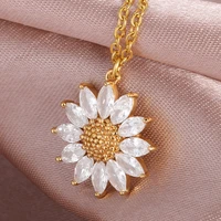 creative beautiful bead crystal sun flower daisy necklaces clavicle chain waterproof luxury kolye wedding jewelry zircon pendant