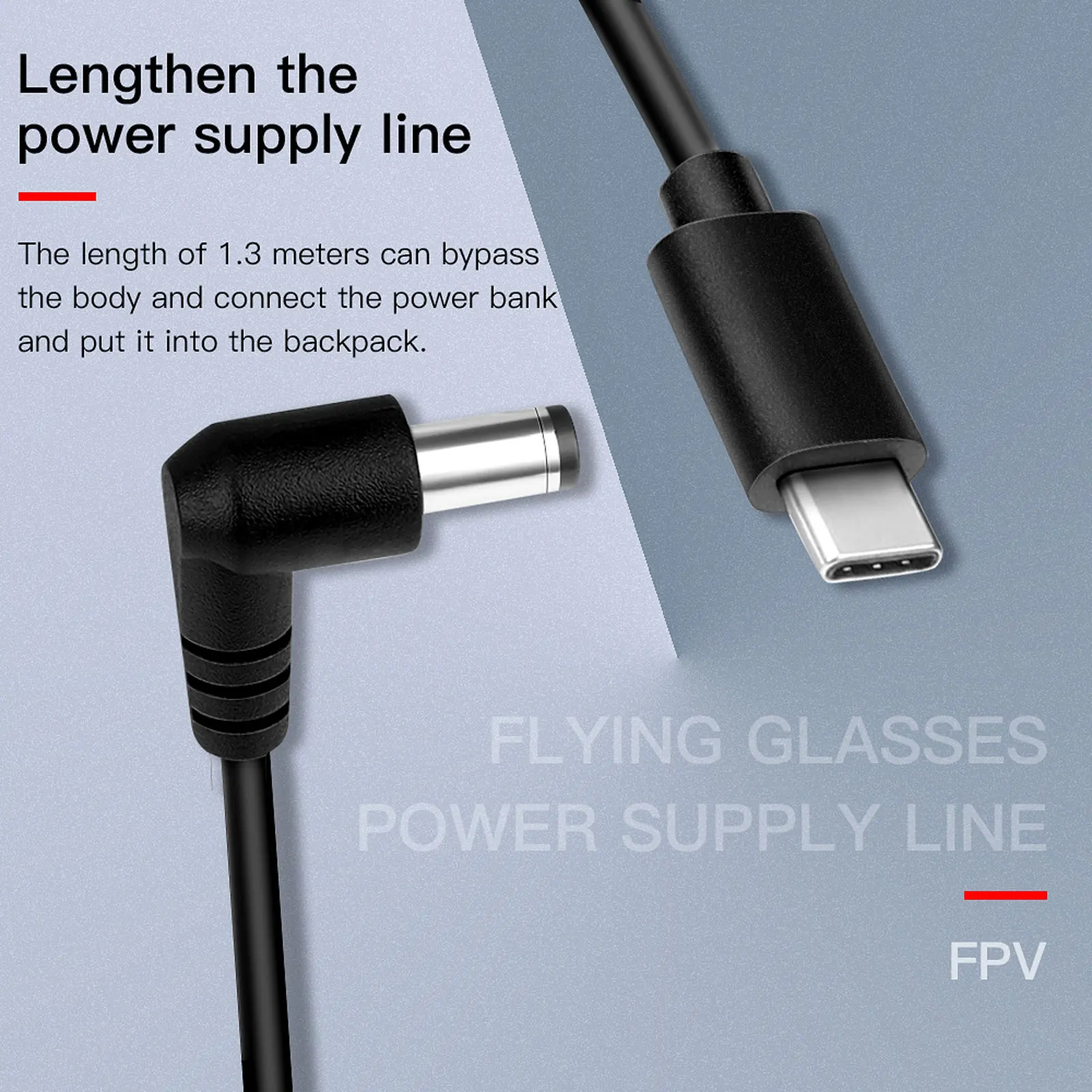 

130cm Power Supply Cable for DJI FPV Goggles V2 USB-PD Fast Charger PD Port Mobile Power Line for DJI FPV Goggles Accessories